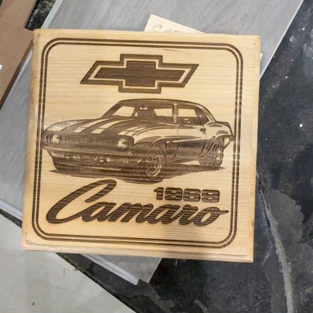 1969 Camaro Coaster finished wood burn